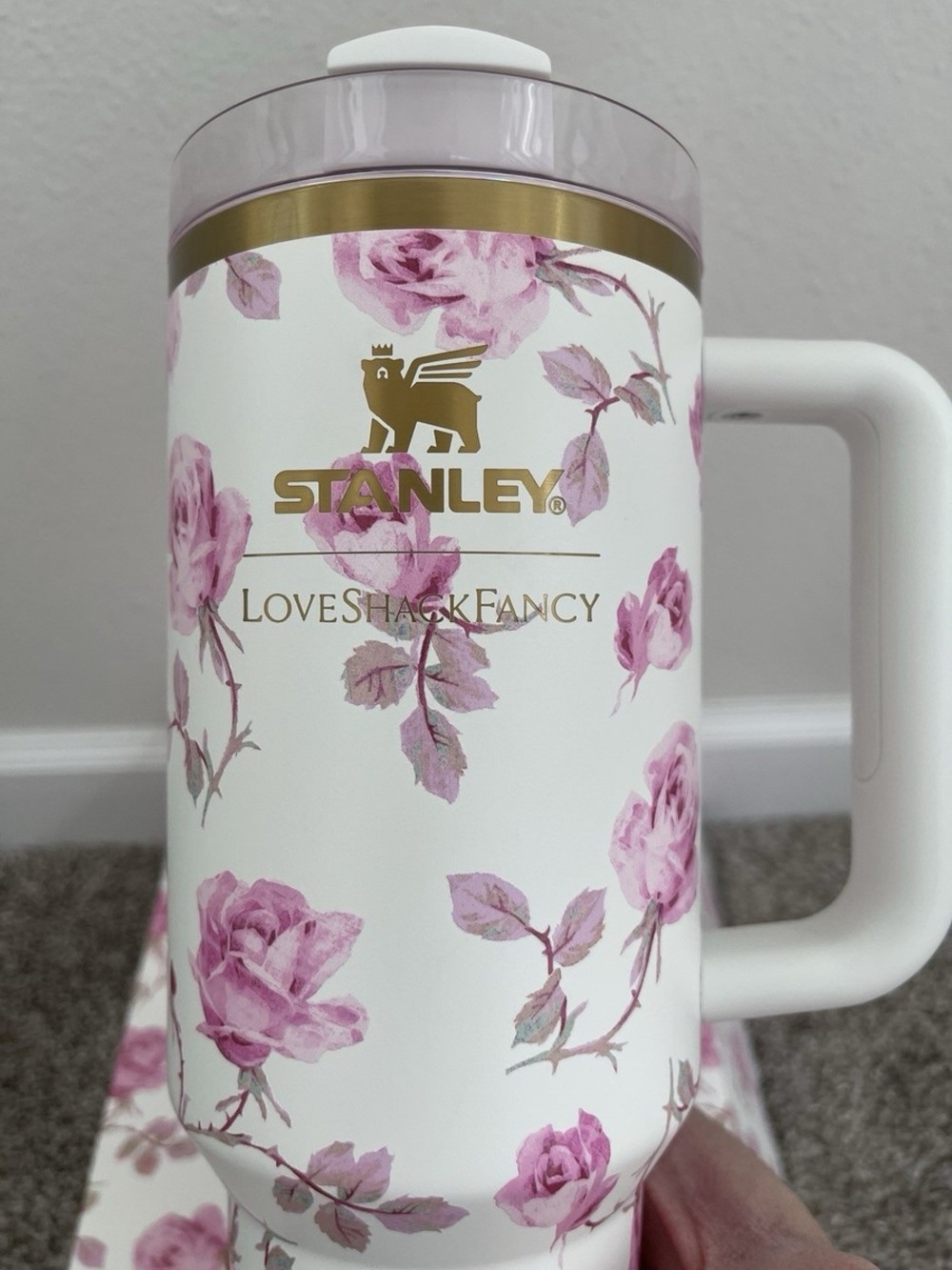 Stanley White & Pink Floral Travel Mug - LoveShackFancy